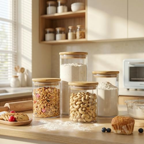 Large Glass Storage Containers with Bamboo Lids for Flour & Sugar, 2 Pack - color: 132oz & 65oz 2 Pack