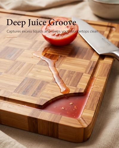 Checkered Cutting Board,18" x 12" X-Large Bamboo Cutting Board for Kitchen - color: Brown XL-18"x12"