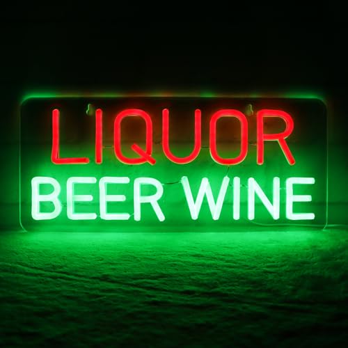 Liquor Beer Wine Neon Signs for Wall Decor Neon Lights for Bedroom Led Business Signs Suitable for Liquor Store Christmas Birthday Party Gift 5V Power Adapter, 16.1 * 7 Inch(Red+Green) - color: Liquor Beer Wine