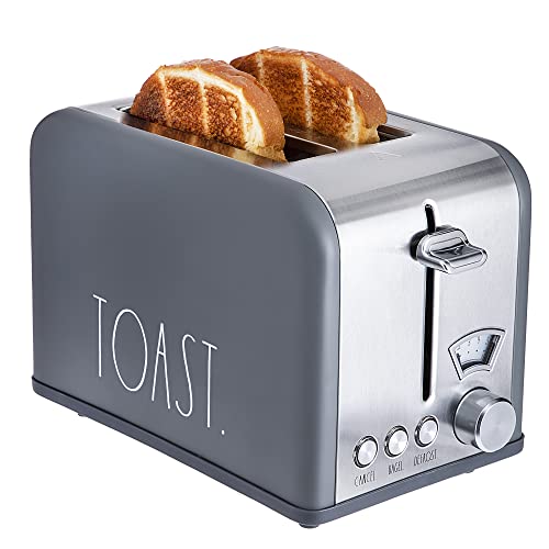 Rae Dunn Toaster, Stainless Steel 2 Slice Square Toaster, Wide Slot with 5 Browning Levels, with Bagel, Defrost and Cancel Options (Grey) - color: Grey