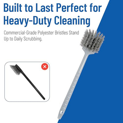 SPARTA 20" Floater Scrub Brush with Long Handle, Oil-Resistant Polyester Bristles, Multiple Trim Angles, Foam-Injected Polymer Block, Commercial Cleaning Tool, Gray