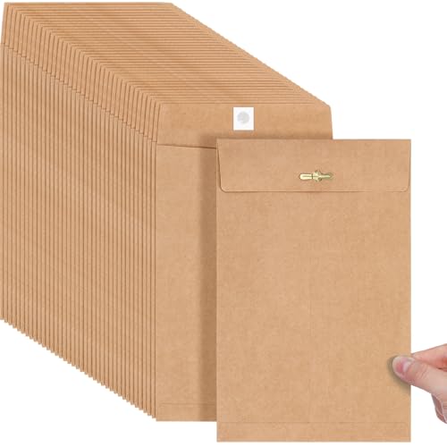 Teling 50 Pcs Manilla Clasp Envelopes Kraft Closure - color: Brown, size: 6*9