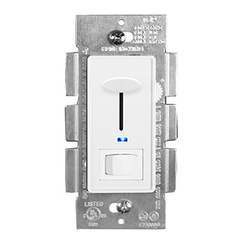 Maxxima Dimmer Light Switch, White, Blue Indicator Light 3-Way/Single Pole - size: Single Pack