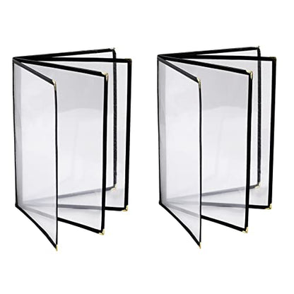 2PCS Menu Covers 8.5" x 11" Restaurant Menu Holder 4 Page 8 View Transparent Menu Sleeve,Fits A4 Size Paper for Restaurant Menu Home Project Office Daily Paper Chores and etc - size: 2 pack 4 page / 8 view - 8.5" x 11"