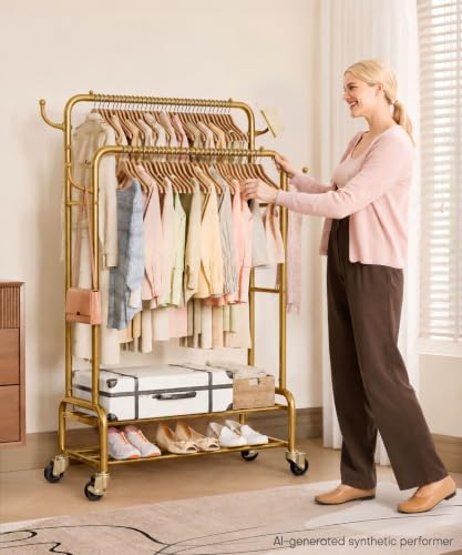 Homde Sturdy Garment Rack for Bedroom: 265 lbs Heavy Duty Clothes Organizer - color: Gold, size: 30"