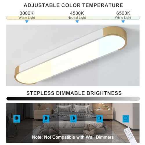 Tioolo Dimmable LED Ceiling Light with Remote 42W Kitchen Lighting Fixtures Ceiling White and Gold Long Ceiling Light Fixture 27.5 Inch Flush Mount Ceiling Lights for Kitchen Dining Room Hallway - color: White+Gold/42W