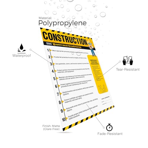 Construction Safety Rules Poster, 18"x24" OSHA Compliant Construction Safe Rules Checklist Guidelines Sign, Safety Awareness Poster for Workplace, Waterproof, Tear-resistant - size: Construction
