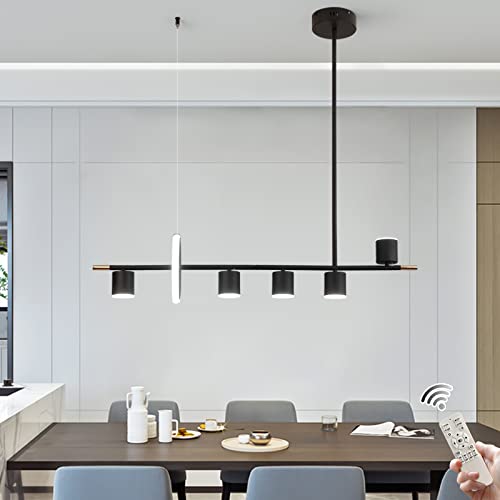Siittoo 40" Modern LED Pendant Light, Dimmable Black Kitchen Island Light - color: Black-5 Spotlights 1 Ring-40W