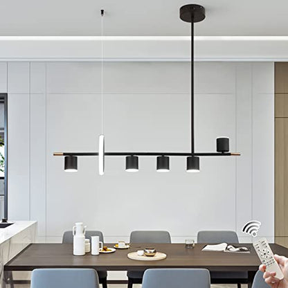 Siittoo 40" Modern LED Pendant Light, Dimmable Black Kitchen Island Light - color: Black-5 Spotlights 1 Ring-40W