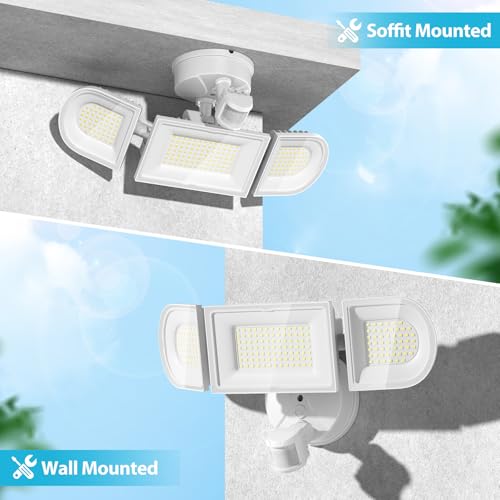 Olafus 180W Motion Sensor Outdoor Lights, 18000LM Ultra-Bright Dusk to Dawn LED Security Flood Light Wired, 6500K Daylight, IP65 Waterproof, for Yard/Garage/Driveway, White - color: White