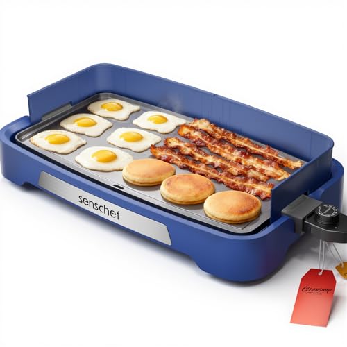 Cleansnap Everyday Electric Griddle,The Ultimate Gift for Family Feasts - 20” Nonstick Grill with Foldable Anti-Mess Shield, Rapid 1700W Heat&PPG Ceramic Coating, Dishwasher Safe, Ocean Blue - color: Ocean Blue