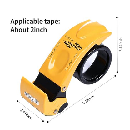 2 Pack Metal Packing Tape Dispenser Gun, Metal Tape Gun Fits Packaging Tape with Dispenser up to 2 Inches, Adjustable Brake Tape Gun Handheld Sealing Cutter for Warehouse Tools (Yellow+Green)