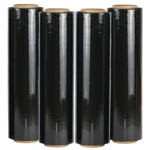 4 Roll 18" x 1100 feet Stretch Film-Wrap 80 Gauge Industrial Strength Stretch 20 Microns Durable for Moving Packing Packaging Heavy Duty Warehouse Shrink Film (Black) - color: Black, size: 4 PACK