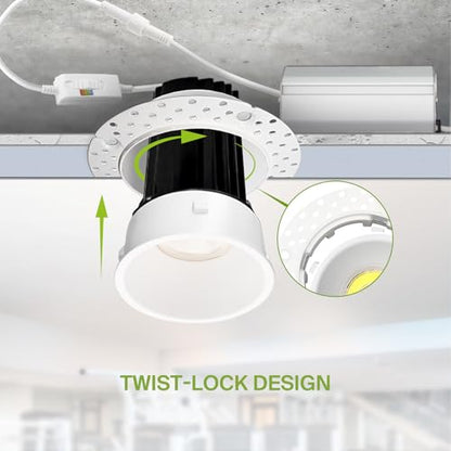 ASD 2 Inch Trimless LED Recessed Ceiling Light Fixture, Mud-in Canless Downlight with Junction Box, 5CCT Selectable 2700K-5000K, 15W 1029 Lumens, CRI90+, Anti-Glare, Dimmable, IC & Wet Rated, ETL - color: White 1 Pack, size: 2" 15 Watt