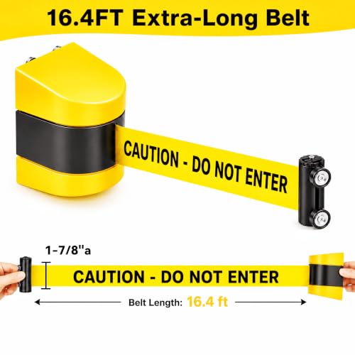 6 Pack Magnetic Retractable Wall Mount Barrier, 16.4 ft Crowd Control Safety High Visibility Caution Belt with Heavy Duty ABS Case for Retail, Stadium, Warehouse & Loading Dock