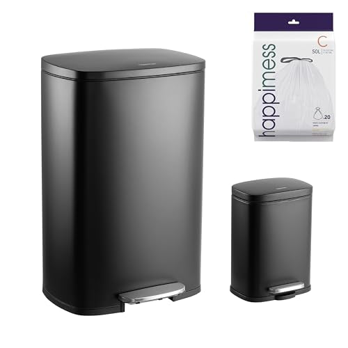 happimess Connor 2-Piece Stainless Steel Trash Can, Charcoal Black - color: Black