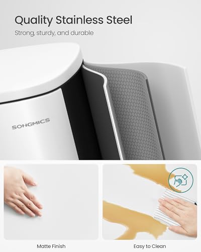 SONGMICS 13 Gallon (50 L) Trash Can, Stainless Steel, Step-On Pedal - color: White, size: 13 Gal.