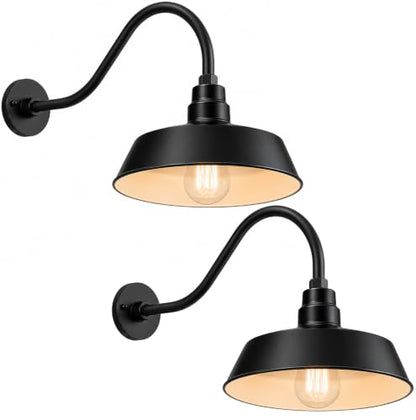 14in. Satin Black Outdoor Gooseneck Barn Light Fixture, 5000K Cool White - color: Satin Black (2-Pack), size: 22 in Gooseneck Arm