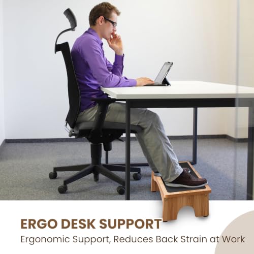 StrongTek Ergonomic Wooden Foot Stool Under Desk, 3 Angles, Non-Slip