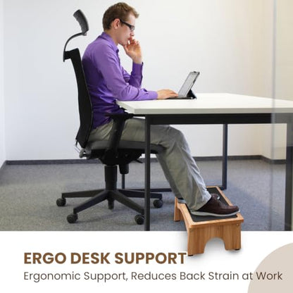 StrongTek Ergonomic Wooden Foot Stool Under Desk, 3 Angles, Non-Slip
