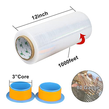 BOMEI PACK Clear Stretch Wrap Industrial Strength 12" x 1000 Ft 3 Pack - 80 Gauge Thick - Clear Plastic Cling, Stretch Film Rolls for Packaging Moving Packing Pallets - color: Clear