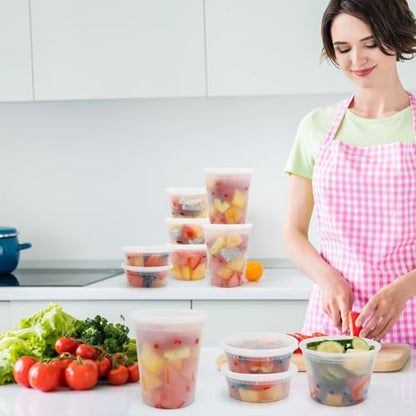 Deli Containers with Lids 48 Sets- Disposable Soup Containers 8oz, 16oz, 32oz - Plastic Containers with Lids, Food Container Leakproof, BPA Free/Microwave/Freezer/Dishwasher Safe - size: 8/16/32oz-48pc