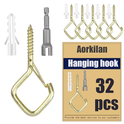 32 Pcs 2.36IN Ceiling Hooks with Safety Buckle for Plants - color: Gold, size: 32Pcs