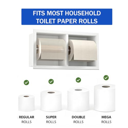 Dual Roll Toilet Paper Holder, Recessed Toilet Tissue Holder - color: Matte White