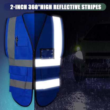 Leumoi 30 Pack Reflective Safety Vest with Pockets - color: Dark Blue, size: Large