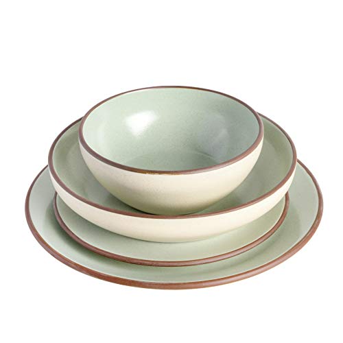 Gibson Elite Contempo Classic 16-Piece Double Bowl Dinnerware Set, Service for 4 – Mint Stoneware Plates and Bowls - color: Mint (Contempo Classic)
