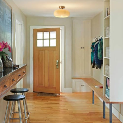 Brass Flush Mount Ceiling Light Mid Century Modern Ceiling Light fixtures Brushed Gold Milk Yellow Glass Semi Flush Mount Ceiling Light Farmhouse Hallway Dining Room Ceiling Lamp - color: Flush-Milk Yellow