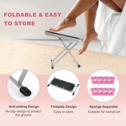 Pedicure Foot Rest, Non-Slip Foot Stand with Toe Separator, Black - color: Black