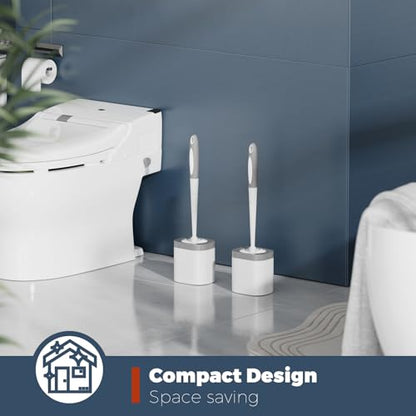 Holaloha Toilet Brush and Holder Set, Space Saving, 2 Pack, White - color: White