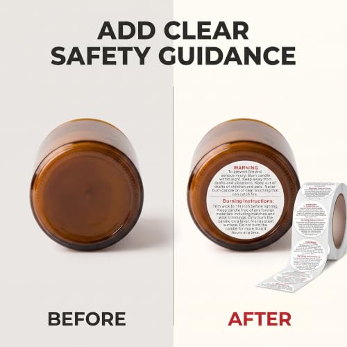 500 Pieces White Candle Warning Labels Candle Jar Container Stickers Candle Safety Stickers Decal Candle Warning Labels Stickers for Candle Making DIY Candle Jars and Tins Candle Making (1 inch)