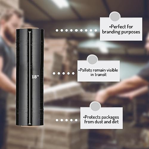 PSBM Dark Black Stretch Wrap, 192 Rolls 18 Inch x 1000 Feet 100 Gauge, Heavy Duty Plastic Wrap Industrial Strength Shrink Film for Moving, Packing & Shipping - color: Black, size: 192 Rolls