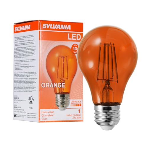 LEDVANCE Sylvania LED Orange Glass Filament A19 Light Bulb, Efficient 4.5W, 40W Equivalent, Dimmable, E26 Medium Base - 1 Pack (40301) - color: Orange, size: 1 Count (Pack of 1)
