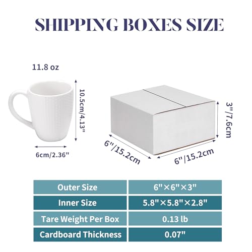 Shipping Boxes 6x6x3 Set of 25, White Corrugated Cardboard Box for Mailing Business Packaging - size: 6x6x3 Inches