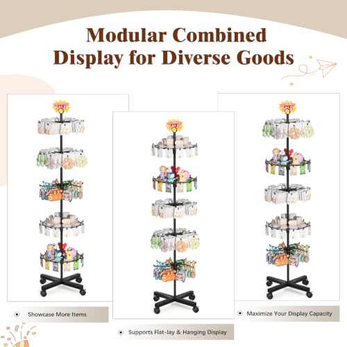 Flenpptly 5-Tier Rotating Display Stand with Round Storage Trays, Black - color: Black