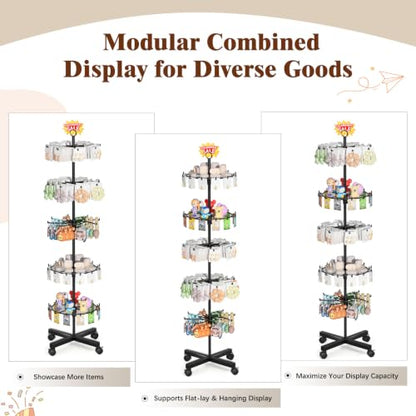 Flenpptly 5-Tier Rotating Display Stand with Round Storage Trays, Black - color: Black