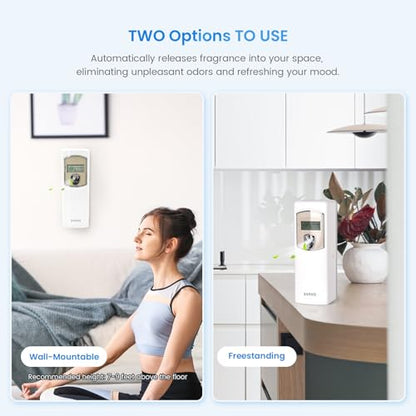 SVAVO Automatic LCD Air Freshener Dispenser - Wall Mount/Free Standing Auto Fragrance Dispenser Programmable Aerosol Spray Perfume Dispenser for Bathroom, Hotel, Office, Commercial Place, White