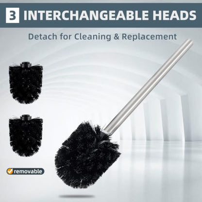 Angle Simple Toilet Brushes Refills, Black Toilet Bowl Scrubber Head 3 PCS