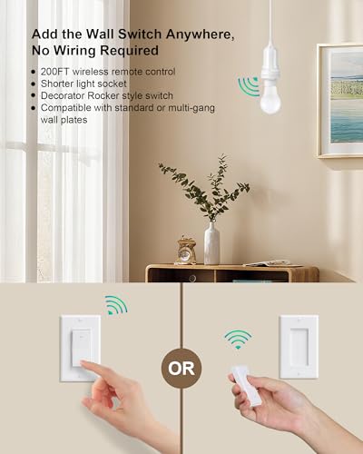 Remote Control Light Bulb Socket with Decorator Rocker Wall Switch - style: 1 Wall Switch + 2 Sockets