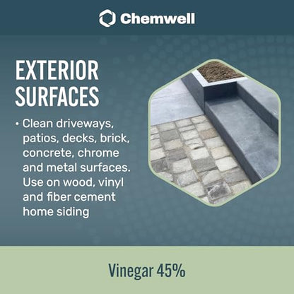 Chemwell 45% Vinegar (1 Gallon) - General Purpose All-Natural Multi-Surface Cleaner for Home, Patio & Commercial - High Performance, Powerful Concentrated Acetic Acid - Made in USA - color: 45% - 1 Gallon