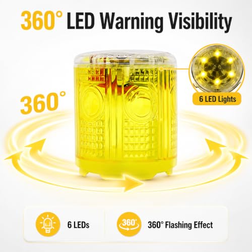 Solar Strobe Warning Lights, 6-Pack Magnetic Base, Auto Night Flashing - color: Yellow-6PCS