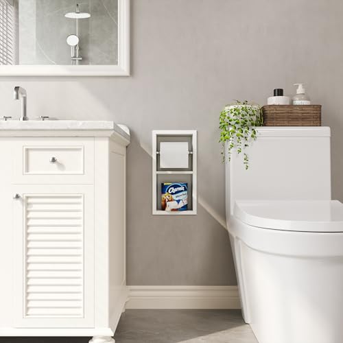Qeke Recessed Toilet Paper Holder, Dual Rolls Tissue Toilet Holder, White - color: Matte White