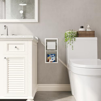 Qeke Recessed Toilet Paper Holder, Dual Rolls Tissue Toilet Holder, White - color: Matte White