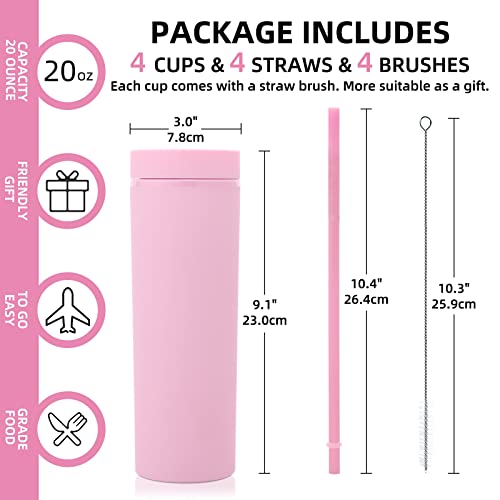 Volhoply 20oz Tumbler with Lid and Straw 8 Pack,Double Wall Clear Plastic Skinny Tumblers Bulk,Reusable Travel Cute Coffee Mug,Acrylic Water Cups With Straw Cleaner for Drinks,Party,Gifts(Pink,8 Set - color: Pink