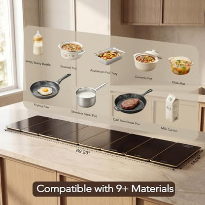 Electric Warming Tray for Buffet Party - 8 Panels Electric Glass Top Heating Plate, 8 Level Temp Control Easy Clean Surface Overheat Protection and Timer: for Busy Hosts Party Dinners and Holiday Meal - color: 8-black