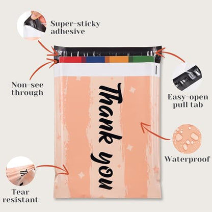 10x13 Inch Poly Mailers, Peach Pink Thank You, 100 Pack Self Sealing - color: Pink Thank You