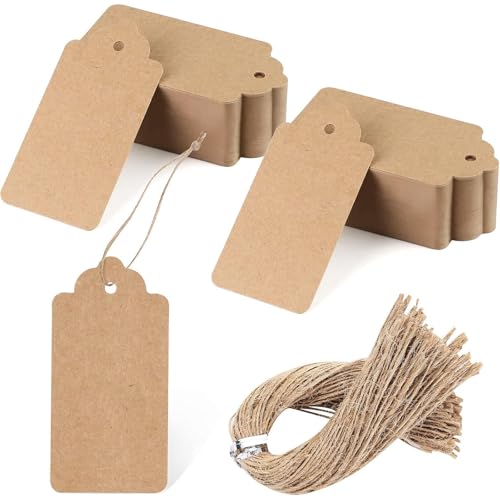 SallyFashion Large Kraft Gift Tags with String, 100 Pack 2 X 4 inch - color: Large Brown